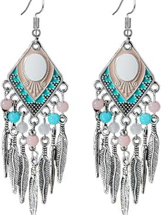 Jewelry - NEW Turquoise Dream Catcher Feather Earrings Bohemian Western Boho Trendy